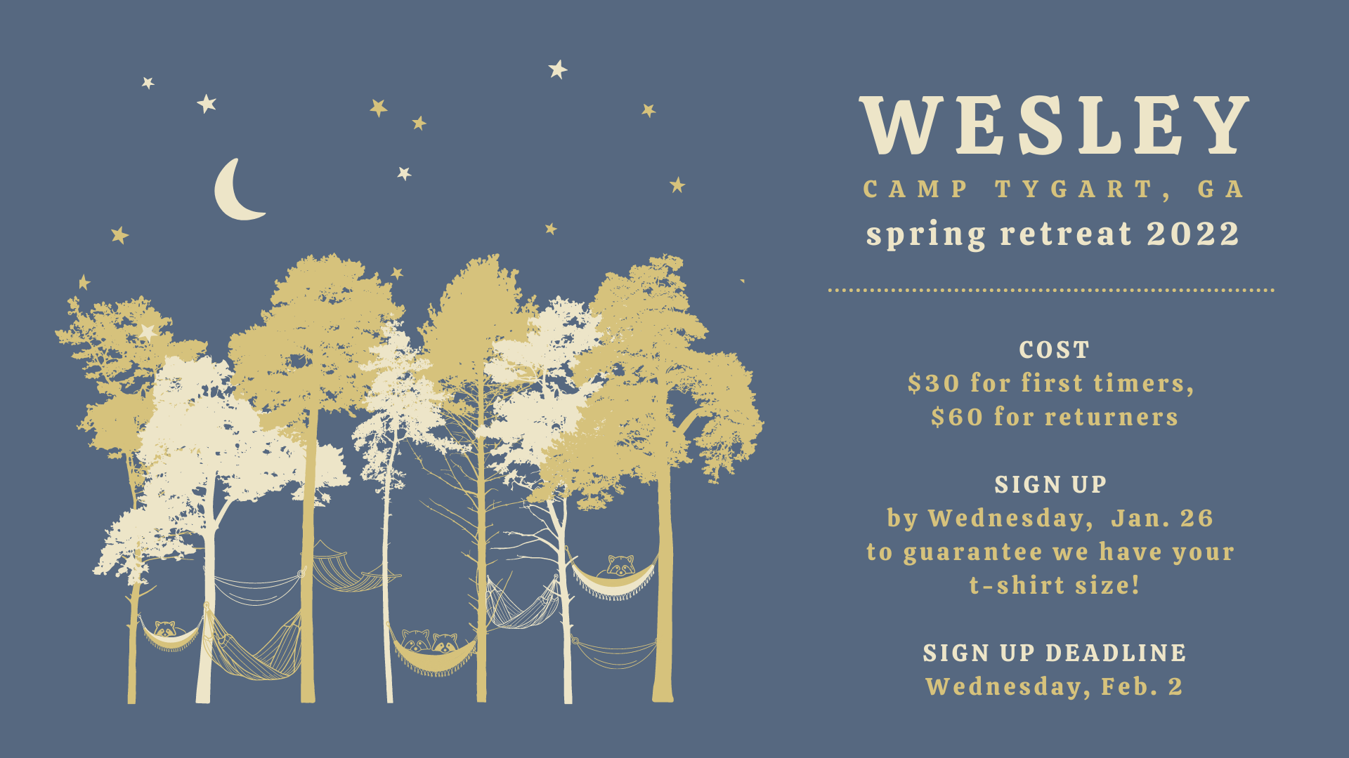 Sign-ups are OPEN for Wesley Spring Retreat!